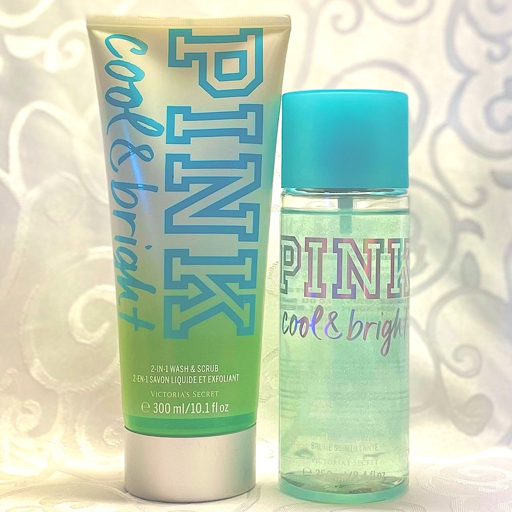 Victoria's Secret PINK Cool & Bright Shimmer Mist + 2-in-1 Wash & Scrub set of 2